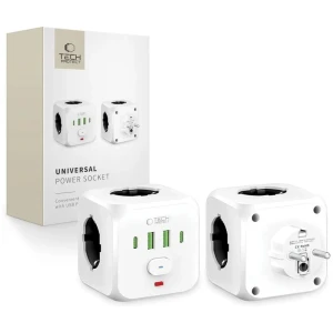 VOOLUADAPTER TECH-PROTECT PCL3X4/ 2XUSB-A/2X USB-C/3X AC, VALGE