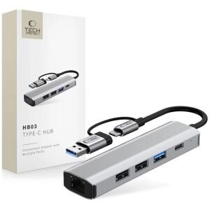 HUB TECH-PROTECT  USB-C/ USB-> USB-C, 3X USB, RJ45, HALL
